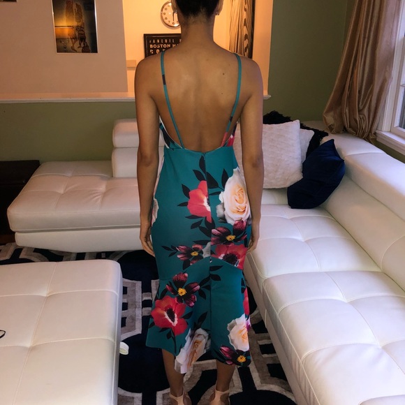 Open back pephem floral cocktail midi dress - Picture 2 of 2